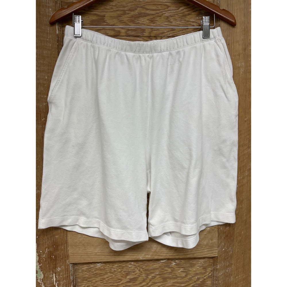 Lands End Sport Knit Shorts L/T 14-16 White Elastic Waist Pockets Lounge Resort